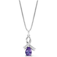 Amethyst and Diamond Drop Pendant Necklace in 9ct White Gold