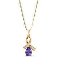 Amethyst and Diamond Drop Pendant Necklace in 9ct Gold