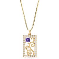 Amethyst and Diamond Trellis Pattern Inset Luster Pendant Necklace in 18ct Gold
