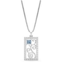 Aquamarine and Diamond Trellis Pattern Inset Luster Pendant Necklace in 9ct White Gold