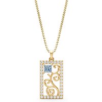 Aquamarine and Diamond Trellis Pattern Inset Luster Pendant Necklace in 9ct Gold