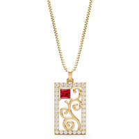 Ruby and Diamond Trellis Pattern Inset Luster Pendant Necklace in 9ct Gold