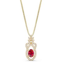 Ruby and Diamond Oval Knot Pendant Necklace in 18ct Gold