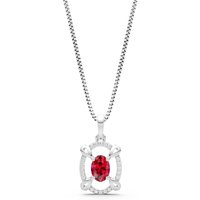 Ruby and Diamond Oval Gemstone Pendant Necklace in 9ct White Gold