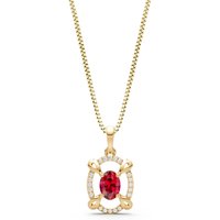 Ruby and Diamond Oval Gemstone Pendant Necklace in 9ct Gold