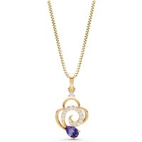 Amethyst and Diamond Swirl Fire Pendant Necklace in 9ct Gold