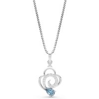Aquamarine and Diamond Swirl Fire Pendant Necklace in 18ct White Gold