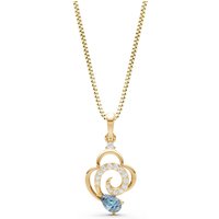 Aquamarine and Diamond Swirl Fire Pendant Necklace in 18ct Gold