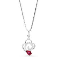 Ruby and Diamond Swirl Fire Pendant Necklace in 9ct White Gold
