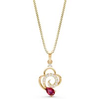 Ruby and Diamond Swirl Fire Pendant Necklace in 9ct Gold