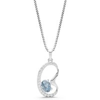 Aquamarine and Diamond Crescent Embrace Pendant Necklace in 18ct White Gold