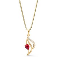 Ruby and Diamond Petal Pendant Necklace in 9ct Gold