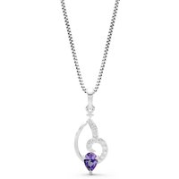 Amethyst and Diamond Butterfly Wing Pendant Necklace in 9ct White Gold