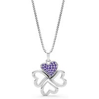 Amethyst Clover Heart Cluster Pendant Necklace in 18ct White Gold
