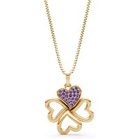 Amethyst Clover Heart Cluster Pendant Necklace in 18ct Gold