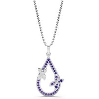 Amethyst and Diamond Butterflies Drop Pendant Necklace in 18ct White Gold