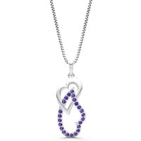 Amethyst Double Heart Pendant Necklace in 18ct White Gold