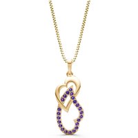 Amethyst Double Heart Pendant Necklace in 18ct Gold