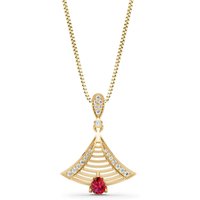Ruby and Diamond Fan Gemstone Pendant Necklace in 9ct Gold
