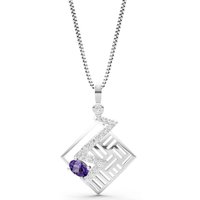 Amethyst and Diamond Lightning Gemstone Pendant Necklace in 18ct White Gold
