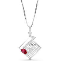Ruby and Diamond Lightning Gemstone Pendant Necklace in 18ct White Gold