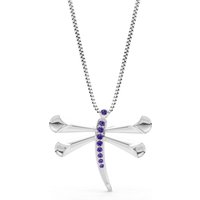 Amethyst Dragonfly Pendant Necklace in 18ct White Gold