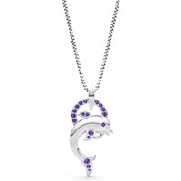 Amethyst Dolphin Hoop Pendant Necklace in 18ct White Gold