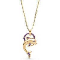 Amethyst Dolphin Hoop Pendant Necklace in 18ct Gold