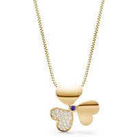 Amethyst and Diamond Heart Shape Three Leaf Clover Pendant Necklace in 18ct Gold