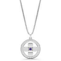 Amethyst and Diamond Flower Medallion Pendant Necklace in 18ct White Gold
