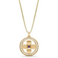 Amethyst and Diamond Flower Medallion Pendant Necklace in 18ct Gold