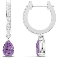 Amethyst and Diamond Gemstone Hoop Drop Accent Earrings in 18ct White Gold