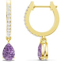 Amethyst and Diamond Gemstone Hoop Drop Accent Earrings in 18ct Gold