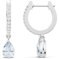 Aquamarine and Diamond Gemstone Hoop Drop Accent Earrings in 9ct White Gold