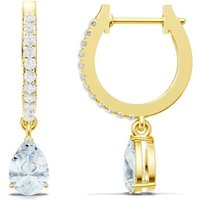 Aquamarine and Diamond Gemstone Hoop Drop Accent Earrings in 9ct Gold
