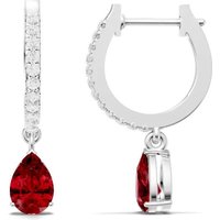Ruby and Diamond Gemstone Hoop Drop Accent Earrings in 9ct White Gold
