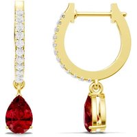 Ruby and Diamond Gemstone Hoop Drop Accent Earrings in 18ct Gold
