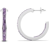 Amethyst Baguette Hoops Earrings in 9ct White Gold