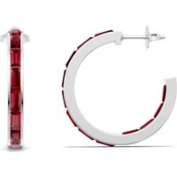 Ruby Baguette Hoops Earrings in 18ct White Gold
