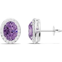 Amethyst and White Topaz Oval Halo Stud Earrings in 18ct White Gold