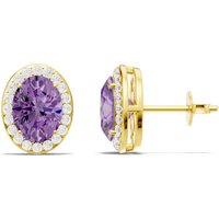 Amethyst and White Topaz Oval Halo Stud Earrings in 18ct Gold