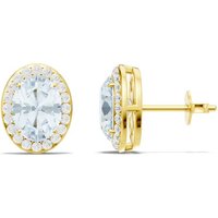 Aquamarine and White Topaz Oval Halo Stud Earrings in 18ct Gold