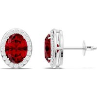 Ruby and White Topaz Oval Halo Stud Earrings in 18ct White Gold