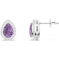 Amethyst and Diamond Pear Halo Stud Earrings in 18ct White Gold