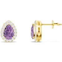 Amethyst and Diamond Pear Halo Stud Earrings in 18ct Gold