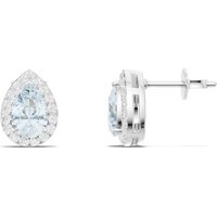 Aquamarine and Diamond Pear Halo Stud Earrings in 18ct White Gold