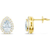 Aquamarine and Diamond Pear Halo Stud Earrings in 18ct Gold
