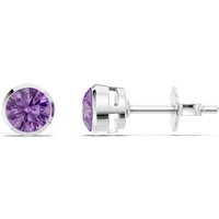 Amethyst Round Bezel 4mm Earrings in 18ct White Gold