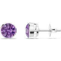 Amethyst Round Bezel 5mm Earrings in 18ct White Gold