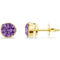 Amethyst Round Bezel 5mm Earrings in 18ct Gold
